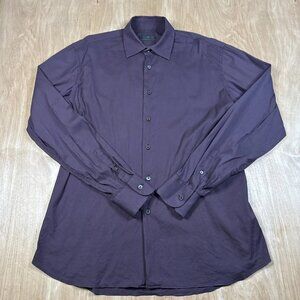 Prada Men's Dress Shirt Long Sleeve Cotton Blend Button Up Burgundy Size 39 15.5